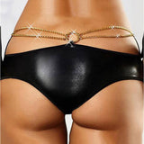 Women's Imitation Leather Panties Underwear Sequin Chain Thong Plus Sizes