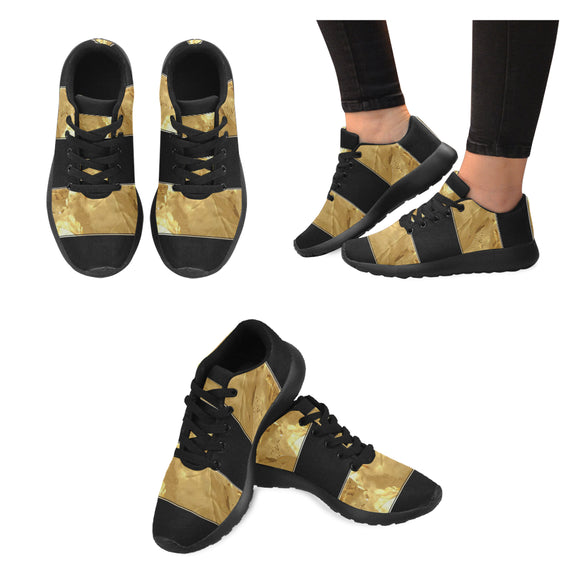 Black Gold Stripes Women’s Running Shoes (Model 020)