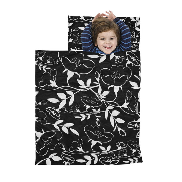 Black White Flora Kids' Sleeping Bag