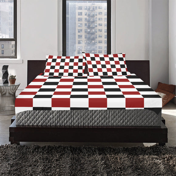 Black Red White Checker 3-Piece Bedding Set