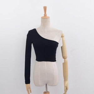 Women Off Shoulder Knitted Crop Top Elastic Short Shirt Cami Tee