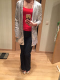 Women Silver Sequined Turn-down Collar Long Sleeve Cardigan Jacket