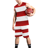 Red White Stripes All Over Print Basketball Uniform