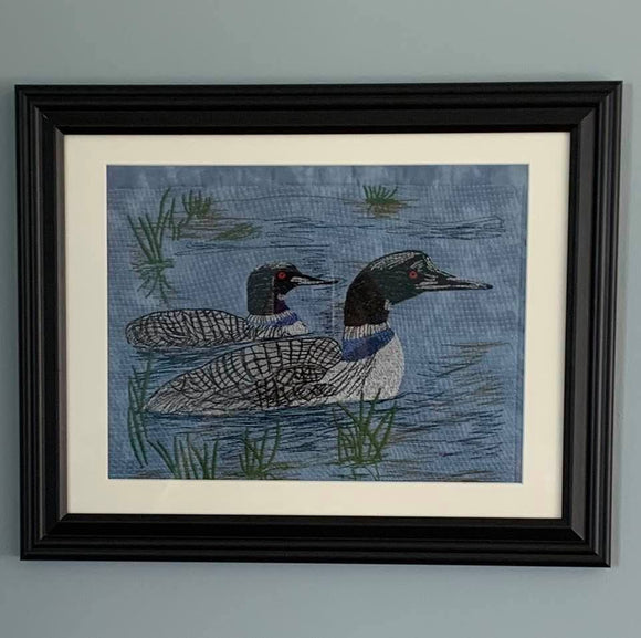 Loons Ducks Embroidery Framed Art