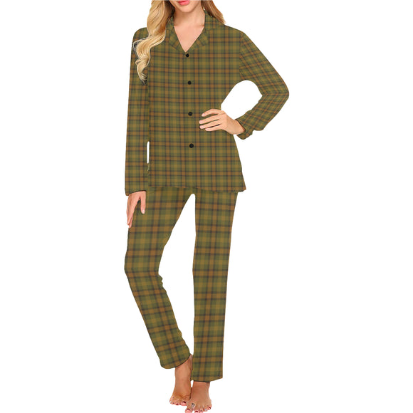 Gold Olive Plaid Women's Long Pajama Set (Sets 02)