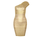 One-Shoulder Gold Bandage Bodycon Club Party Prom Glitter Dress