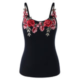 Women Embroidery Women Cami Tank Top Plus Size Slim Sleeveless Camisole Spaghetti Strap