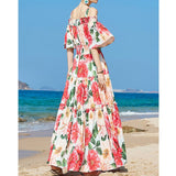 Women's Beach Style Sling Big Swing Elastic Waist Strapless Sweet Print Dress