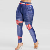 Women High Waist Jean Plus Size 3D Print American Flag Pants