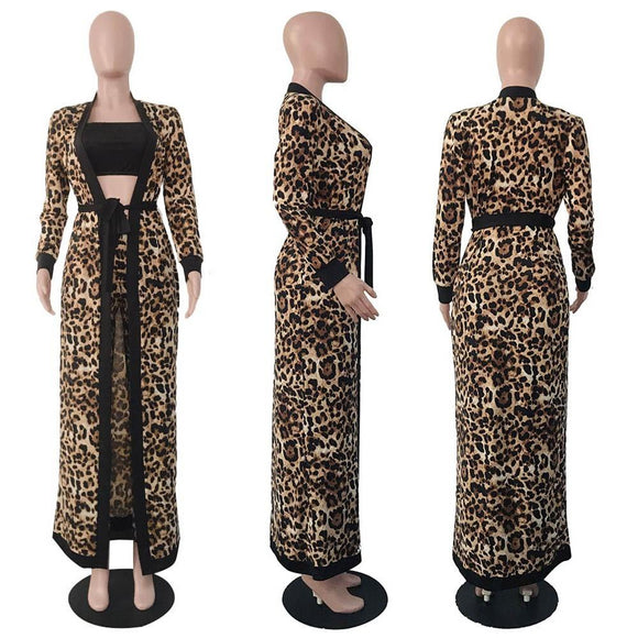 Women Long Sleeve Leopard Three-Piece Set
