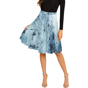 Water Blue Splatter Melete Pleated Midi Skirt (Model D15)
