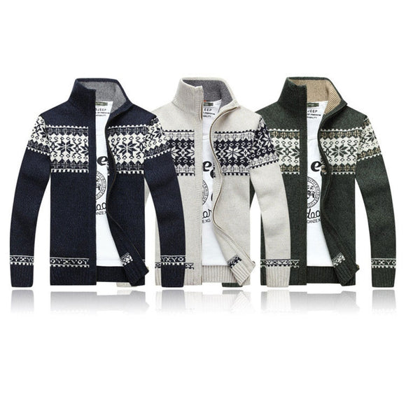 Men's Sweater Coat Jackets Zipper Thick Warm Knitwear Cardigan