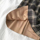Women Vintage Wool Pleated Plaid High Waist Long Streetwear Skirt