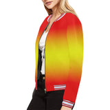 Red Yellow Red All Over Print Bomber Jacket for Women (Model H21)