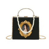 Women Box Diamond Clutch Beauty Girl Pearl Banquet Metal Handbag