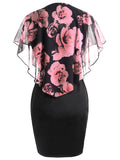 Women Plus Size Rose Overlay Capelet Dress