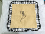 Horse Embroidery Face Plaid Trim Pillow