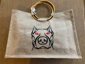 Dog Embroidery Face Tote Bag