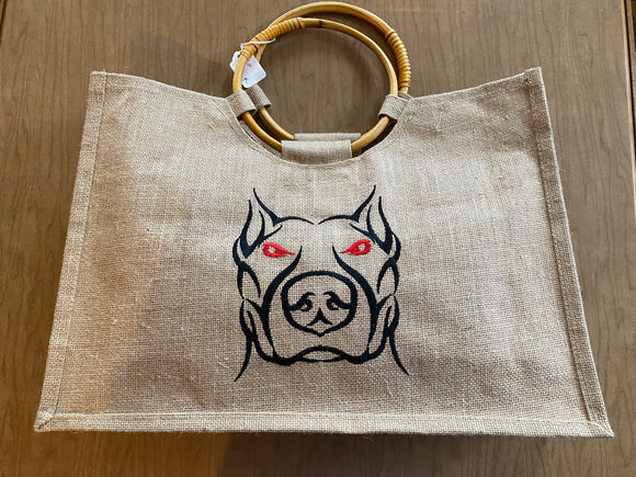 Dog Embroidery Face Tote Bag