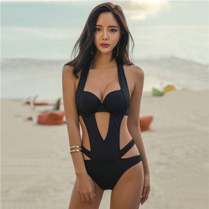 PLAVKY Halter Cut Out Trikini Swim Bathing Suit Monokini Push Up Brazilian Women One Piece