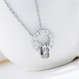Couple Austrian Crystal Love Roman Numerical Necklace Two Circle Pendant Clavicle