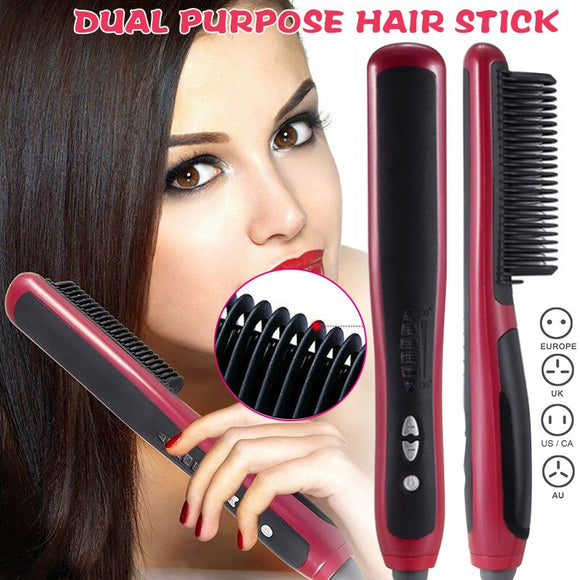 Unisex Dual-Purpose Hair Straight Styler Straightener Hair Curler Curling Ceramics Styling Combs Stick