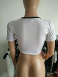 Women O Neck T Shirt Short Sleeve Printed Crop Top