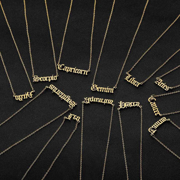 12 Zodiac Letter Constellations Pendants Necklace Women Men Gift