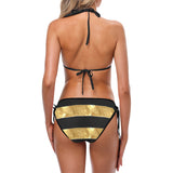 Black Gold Stripes Custom Bikini Swimsuit (Model S01)