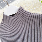 Women's Knit Patchwork Fake Two-Piece Slim Fit Lantern Sleeved Shirt Tide Turtleneck Sweater Top