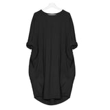 Feitong Plus Size Boho Womens Pocket Loose Crew Neck Mini Dress