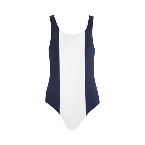 Blue White Stripes Vest One Piece Swimsuit (Model S04)