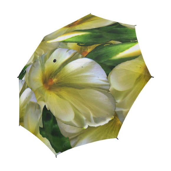 Elegant in Cream Flowers Semi-Automatic Foldable Umbrella (Model U05)