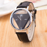 Simple PU Leather Double Sided Hollow Through Bottom Triangle Watch