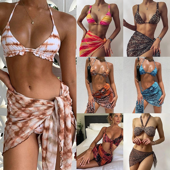 Women's Brazilian Cover Up Beach Dress Patterns 3-Piece Bikini Set