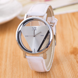 Simple PU Leather Double Sided Hollow Through Bottom Triangle Watch