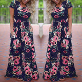 Women Long Maxi Floral Print Boho Short Sleeve Tunic Vestidos Dress Plus Sizes