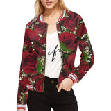 Carmine Roses All Over Print Bomber Jacket for Women (Model H21)