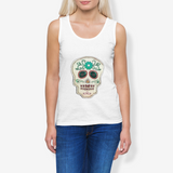 Fringy Flower Skull Women’s Stretch Microfiber Scoop Neckline Tank Top