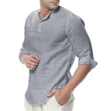 Men's Summer Cotton Linen Long Sleeve Breathable Shirts Solid Style