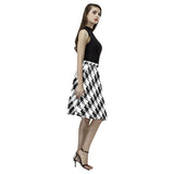 Black White Houndstooth Melete Pleated Midi Skirt (Model D15)