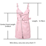 PU Leather Women V Neck Mini Bodycon Sleeveless Zipper Short Dress