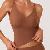 Women's One-Piece Camisole V-Neck Nude Straps Chest Pad Bra