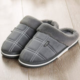 Men Slippers Gingham Warm Fur Antiskid Suede Short Plush House Shoes