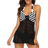 Black White Checker Women's Swim Dress (Model S12)