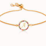 Colorful Rainbow Zircon 26 Letter Adjustable Initial Bracelet Snake Chain