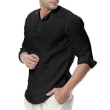 Men's Summer Cotton Linen Long Sleeve Breathable Shirts Solid Style
