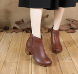Women Vintage Style Genuine Leather Flat Soft Cowhide Booties