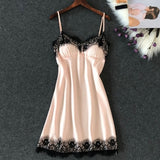 Women's Lingerie PU Silk Lace Sleepwear Babydoll Satin Chest Pad Nightie