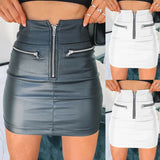 Womens PU Leather Zipper High Waist Pencil Bodycon Short Mini Skirt
